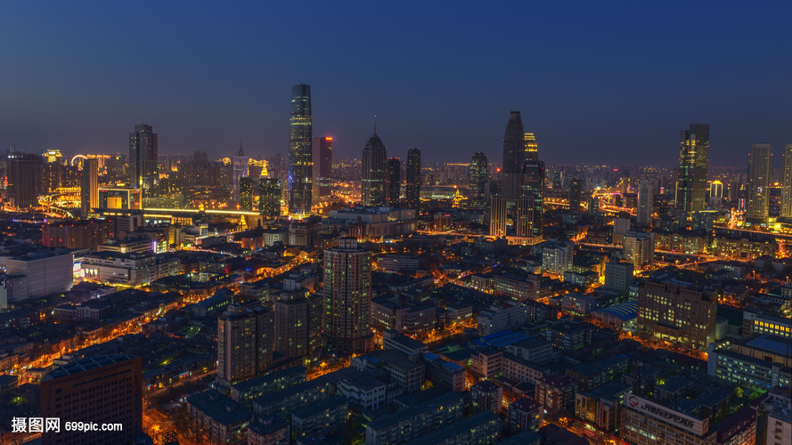 天津城市建筑的夜景 流光溢彩的“不夜城”
